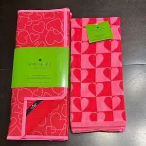 Kate Spade Red and Pink Heart Pattern Towels